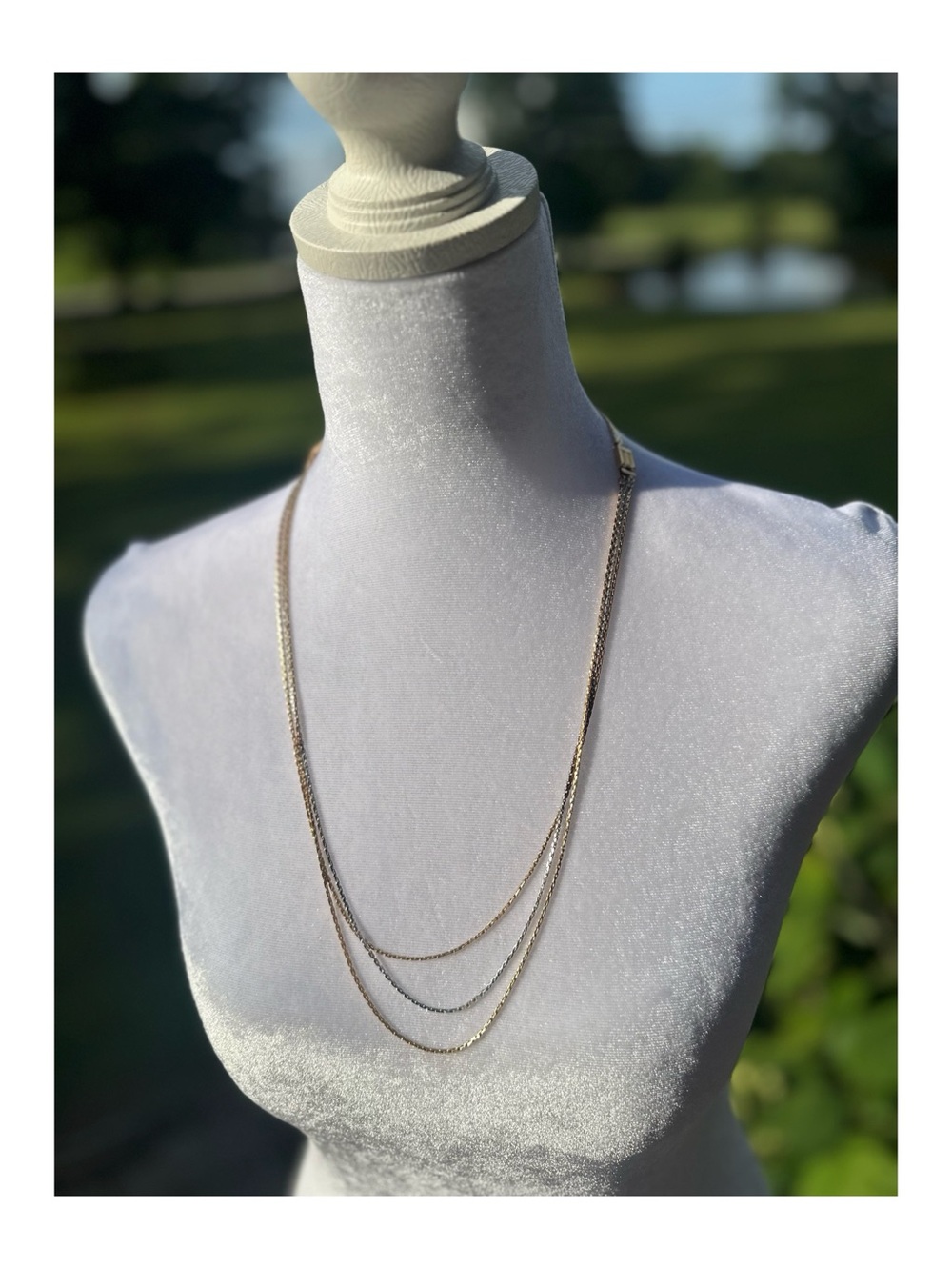 Avon Vintage 3-Strand Tri Tone Layered Necklace